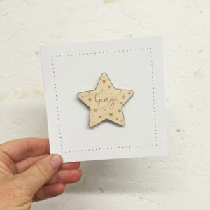 Wooden Personalised Star Magnet - Custom Engraved Gift on a Card