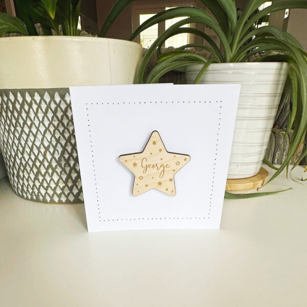 Wooden Personalised Star Magnet - Custom Engraved Gift on a Card - Image 2