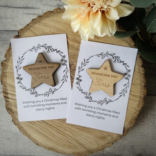 Engraved Wooden Star or Heart Token – Inspirational Christmas Gift Keepsake with Message Card – Holiday Stocking Filler UK Handmade - Image 2