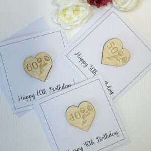 Personalised Heart Birthday Card with Wooden Magnet – Custom Age & Message,