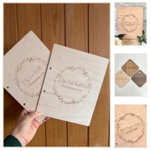 Personalised Baby Wooden Keepsake Book – Wreath Design