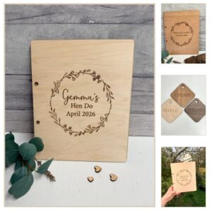 Hen do wooden keepsake book with star engraving